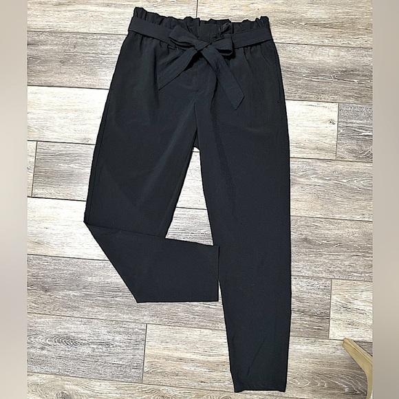 🛍️32 Degrees Cool black high waist pants with ties belt and front zipper size S - Picture 1 of 9